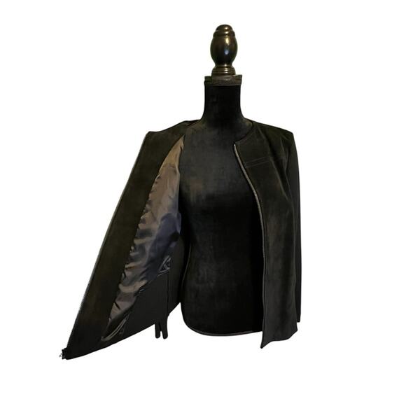 Investments Black Leather Suede Wool Knit Women's Zip Up Jacket - Picture 2 of 14